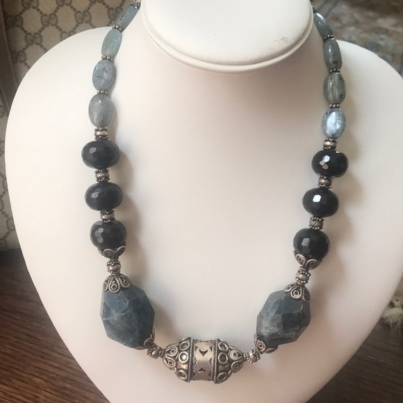 Wonderful Sterling Eliza B Kyanite and Jet Statement Necklace - Picture 1 of 8